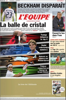 L'Equipe edition du 03 Janvier 2012