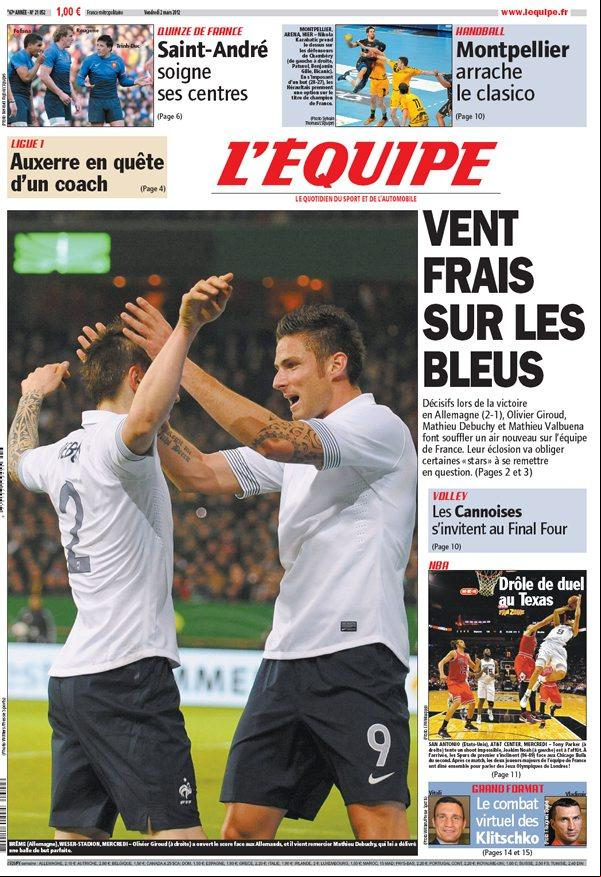 L'Equipe edition du 2 mars 2012