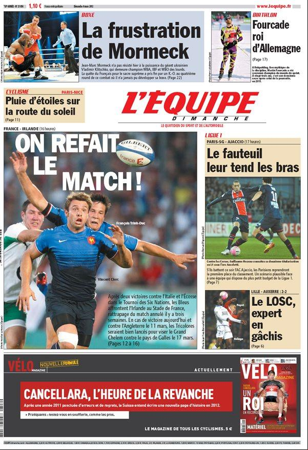 L'Equipe edition du 4 mars 2012