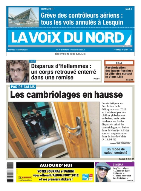 La Voix du Nord Edition de Lille du 19 Janvier 2012