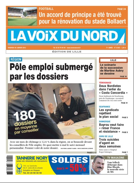 La Voix du Nord Edition de Lille du 20 Janvier 2012