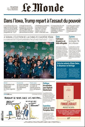 Le Monde du Mardi 16 Janvier 2024