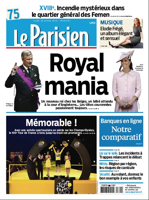 Le Parisien et Cahier Paris du lundi 22 Juillet 2013